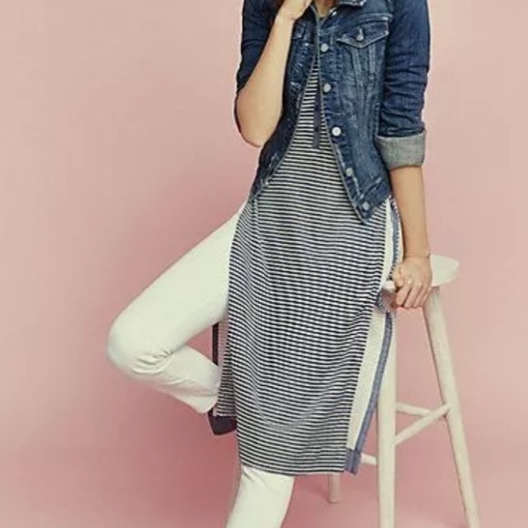 Anthropologie Postmark Striped Cotton Linen Henley Midi Tunic - Picture 9 of 11